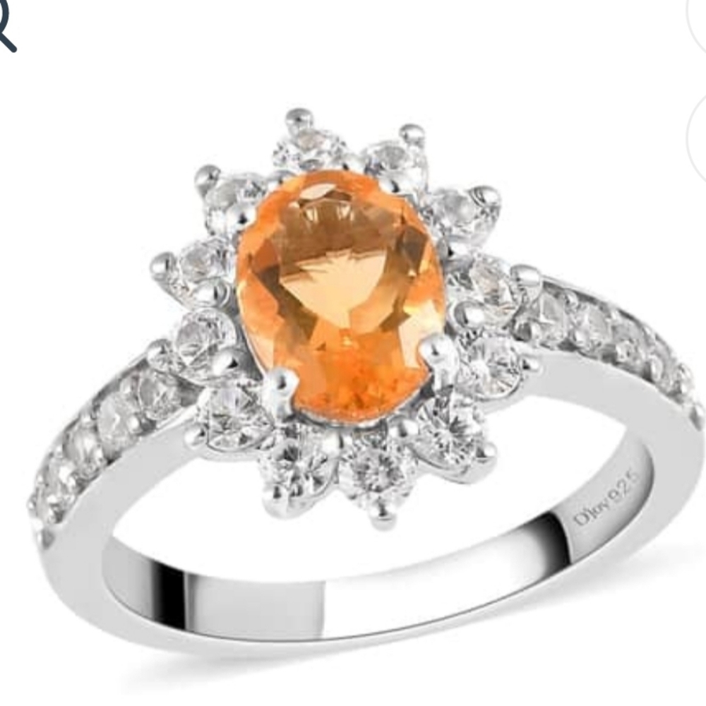 Genuine Jalisco Fire Opal and White Zircon Ring in Sterling Silver Size 6 😍 New
